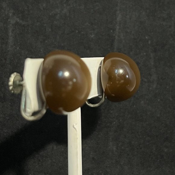 Richelieu Sterling Silver Lucite Moonglow Dome Button Screw Back Earrings (3508) - Picture 3 of 7